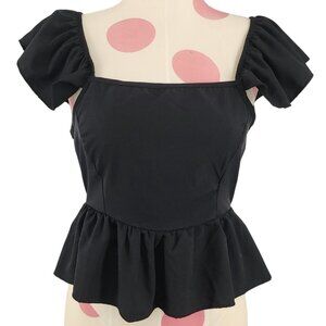 Women's Dreimp Black Tie Back Ruffle Crop Summer Top XS Ruffle Sleeves Flirty